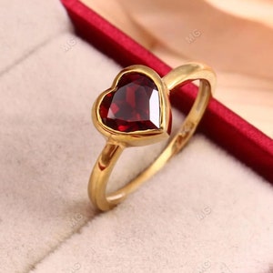 Natürlicher Granat Ring, 925 Silber Herz Edelstein Granat, Roter Granat Ring, Lünette Verlobungsring, Einzigartiges, ungewöhnliches Geschenk Sie