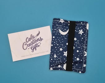 Moon and Stars - Fabric Card Holder Wallet, Small Credit Card Holder for pocket, Business Card holder, Small Card Wallet