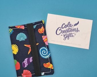 Seashell- Fabric Card Holder Wallet, Small Credit Card Holder for pocket, Business Card holder, Small Card Wallet