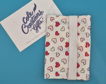Fabric Card Holder Wallet, Heart Print, Small Credit Card Holder for pocket, Business Card holder, Small Card Wallet