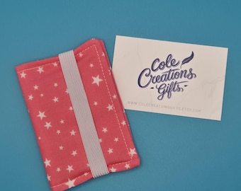 Pink Stars - Fabric Card Holder Wallet, Small Credit Card Holder for pocket, Business Card holder, Small Card Wallet