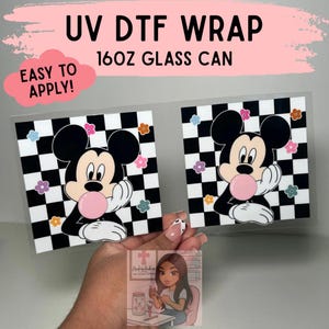 Checkers Mouse UV DTF Wrap, Uv Dtf Wrap, Cup Wraps, 16oz Cup Wraps, 16oz Glass Can Tumbler Wrap, Ready to Apply, Ready to Ship