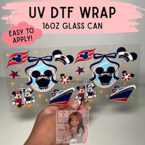Mouse Cruiseship UV DTF Wrap, Uv Dtf Wrap, Cup Wraps, 16oz Cup Wraps, 16oz Glass Can Tumbler Wrap, Ready to Apply, Ready to Ship