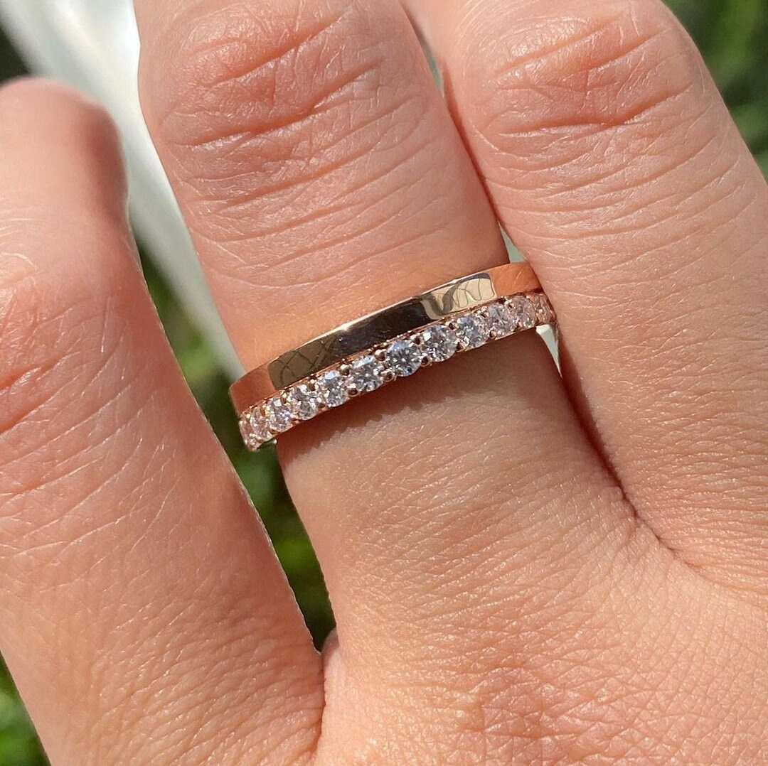 Half Eternity Moissanite Wedding Band 14K Gold Stacking Ring Dainty ...