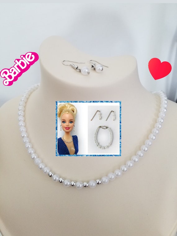 Barbie Pearl Jewelry Set Barbie Movie Necklace & Earrings Barbie  Accessories Gift for Girls Margot Robbie's Barbie the Movie 