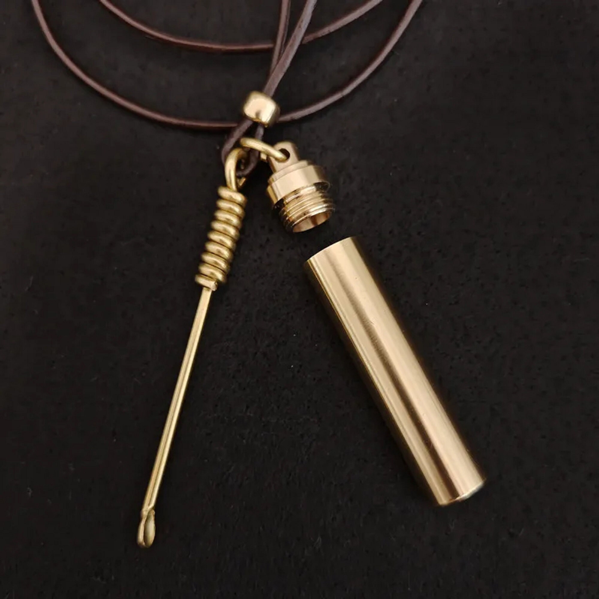 Vintage Brass Mini Spoon Jar Urn Necklace Memorial Keepsake Pendant Chain