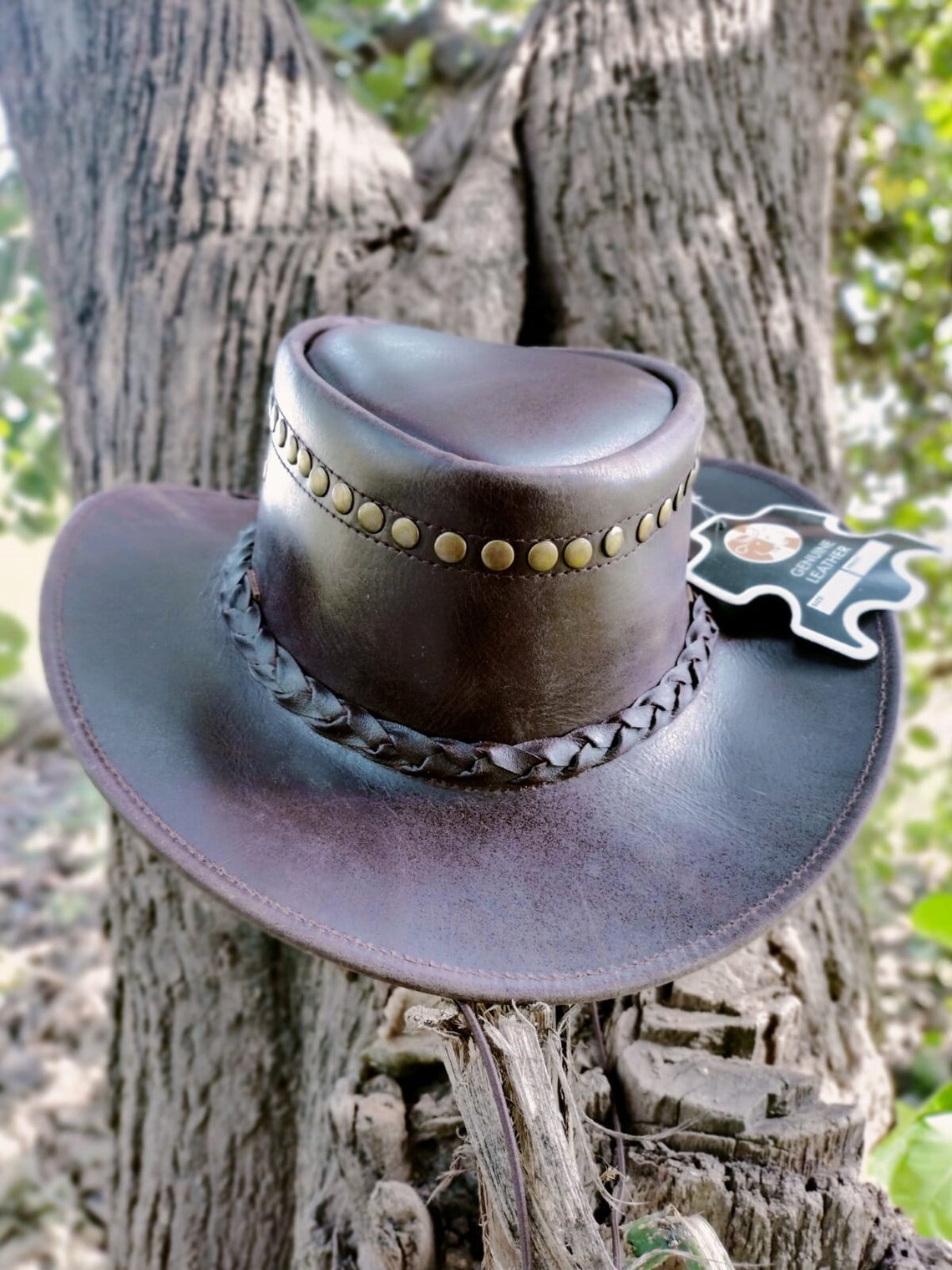 Leather Cowboy Hat Handmade Leather Gamblers Cowboy Hat Etsy
