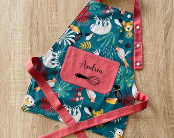 Tablier de cuisine jungle tropicale pour enfant personnalisé avec prénom