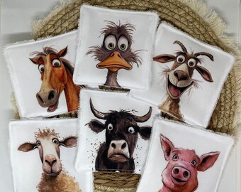 Reusable washable wipes for removing makeup or washing babies - farm animals