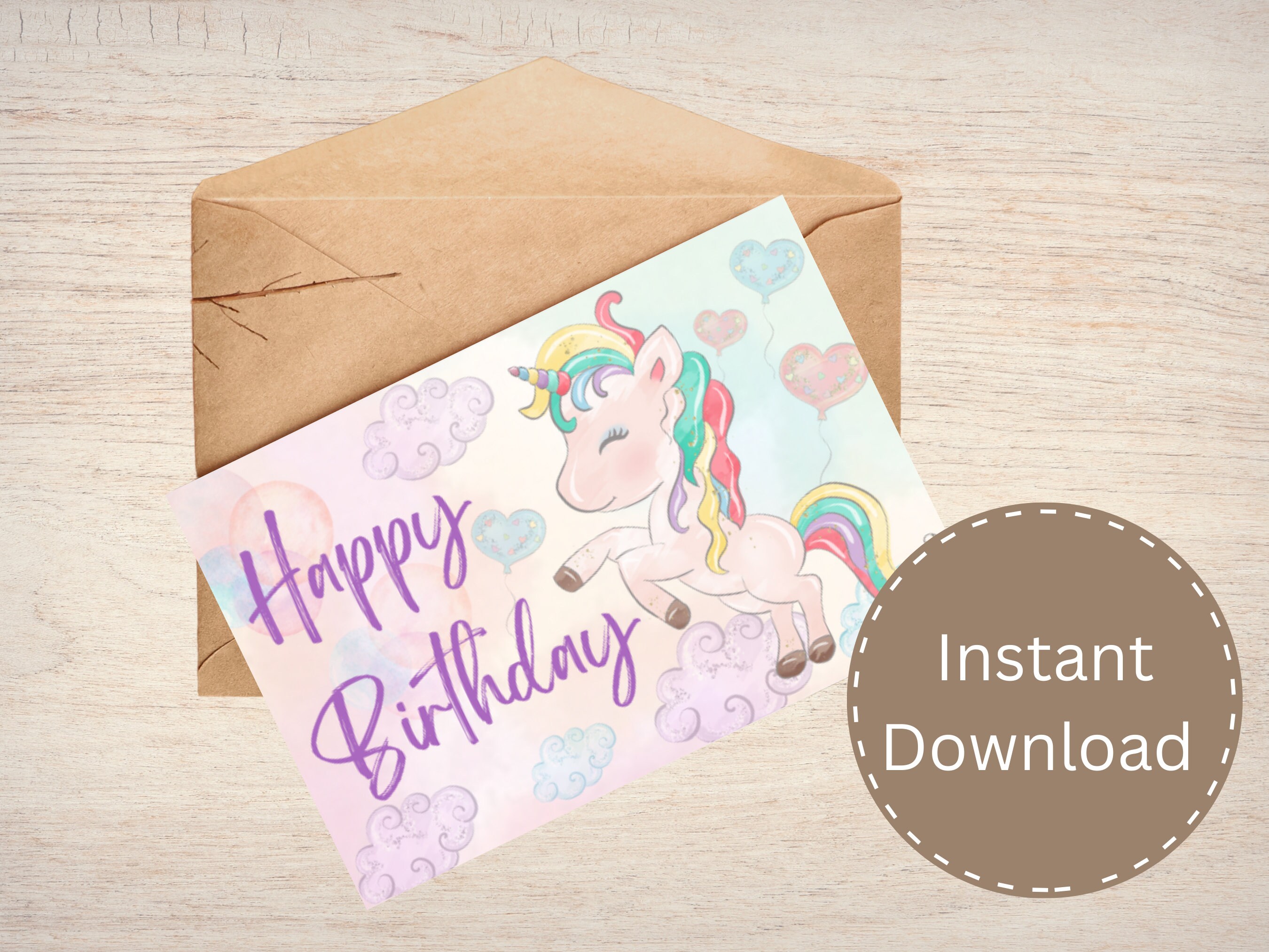 Unicorn Birthday Card Printable Unicorn Birthday Card Instant Download ...