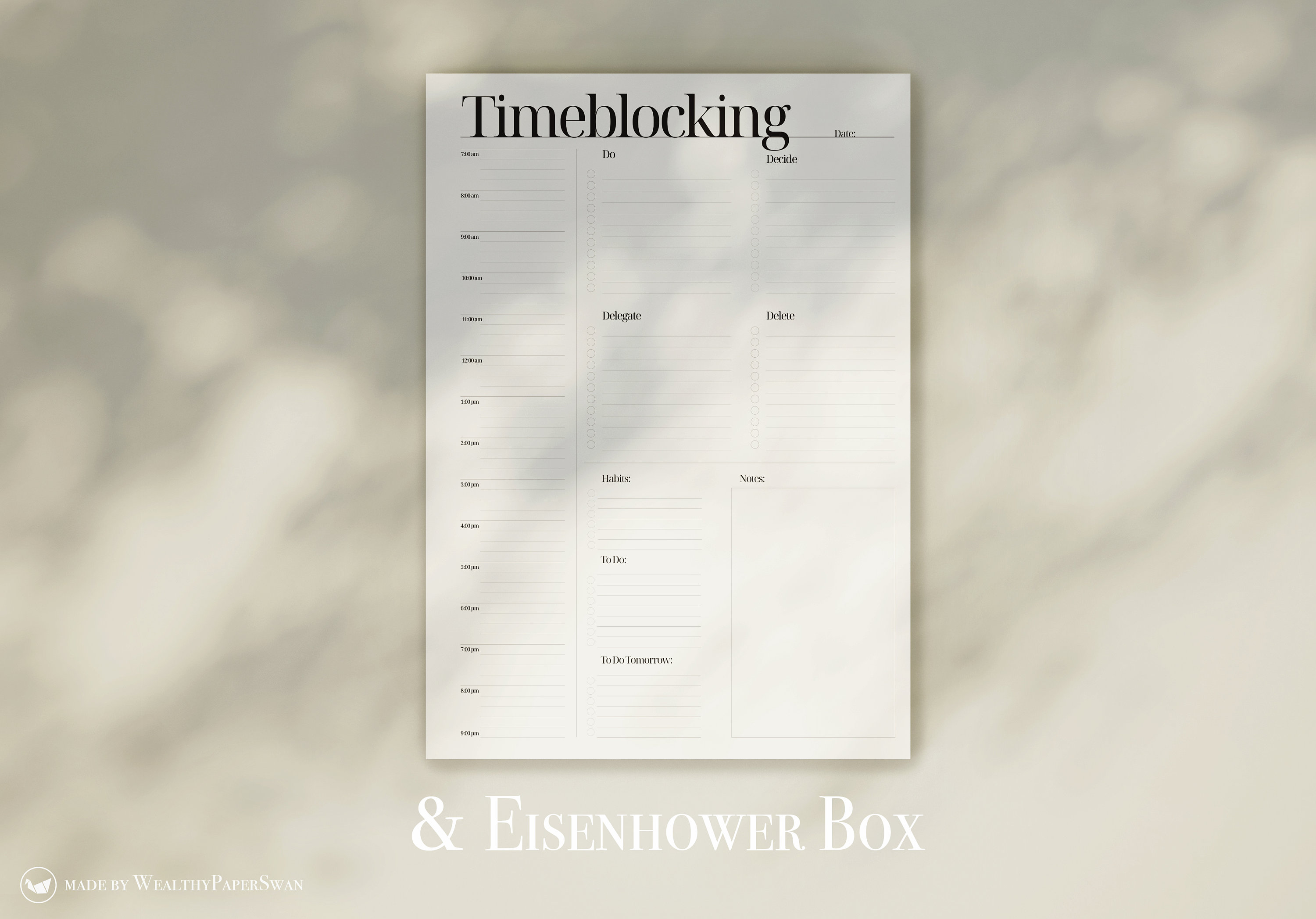 Timeblocking Eisenhower Template Printable PDF Template Timebox Timeblocking Eisenhower Template Printable PDF Template Timebox