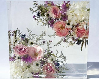 Flower Preservation | Save Your Wedding Bouquet in Resin Cube Gift | Funeral Flower Keepsake | Various Shape Blocks BOOKING DEPOSIT ONLY.