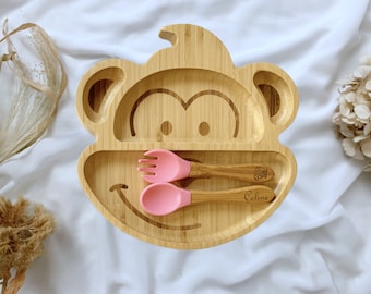 Personalisiertes Bambus Kindergeschirr mit Motiv | Teller, Schssel &  Besteck mit Saugnapf | Geschenk zur Geburt und Geburtstag - Etsy.de