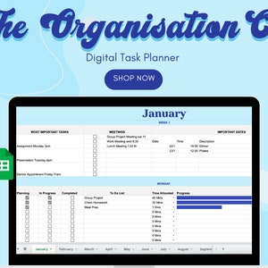 Digital Planner, Undated Productivity Planner, Google Sheets Spreadsheet, To Do List, Monthly Calendar, Daily Schedule, Task Tracke