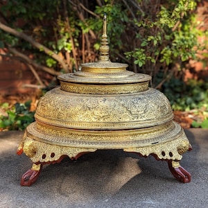 Antique Burmese Hsun-Ok Offering Vessel: 1800s Lacquered Wood, 24k Gold Gilt
