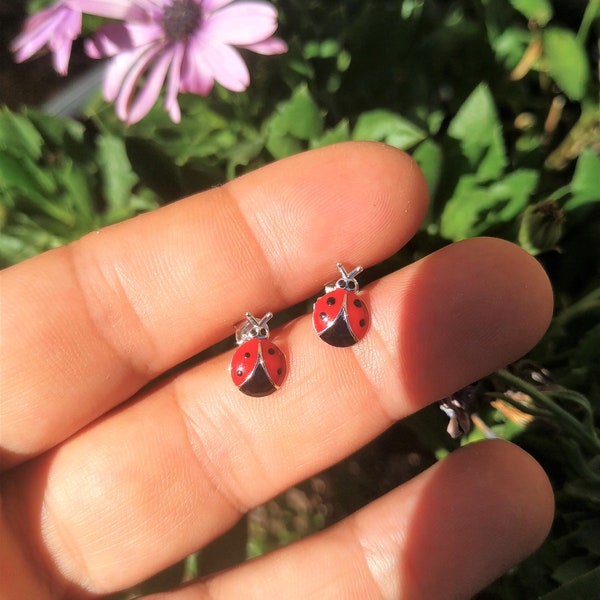 Ladybug earrings, Earrings for Girls, 925 sterling silver ladybug earrings, gift for her, summer jewelry, gift for children