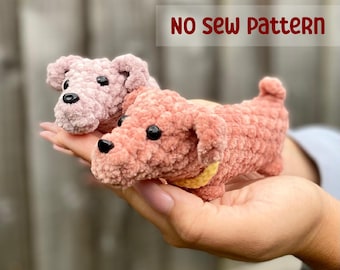 Mönster utan sömnad: Virkad amigurumi-hund med tax - PDF-virkmönster