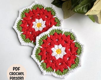 Crochet Christmas Coaster Pattern, Easy Crochet Coaster Pattern - PDF crochet pattern
