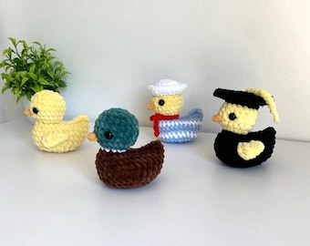 No Sew 4-in-1 Rubber Duck Crochet PDF Pattern Amigurumi Tutorial Cute Duck Pattern Sailor Graduate Mallard