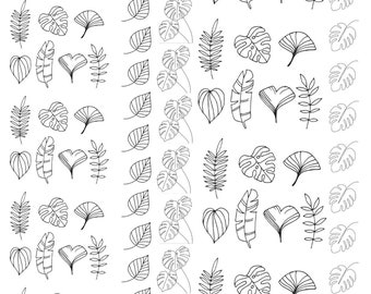 Leaf Line Drawing Nail Decal | Nail Art | Nail Decals | Waterslide Nail Decals | Water Decals | Nail Tranfers | Watercolour