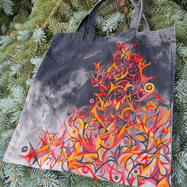 OOAK hand painted and tie dyed tote bag