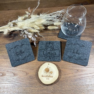 4er Set Filzuntersetzer personalisiert, Untersetzer, Filz, Name, Geburtstag, Hochzeit, Taufe, Platzkarten, Gastgeschenk, Tischdeko, graviert