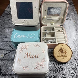 Reise Schmuckkästchen mit Spiegel, Schmuck, Ablage, Kästchen, personalisiert, Schmuckschatulle, Name, Geschenk