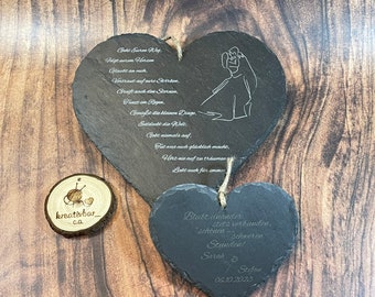 Schieferherz, 2 Größen, Türschild, Wanddekoration, Liebe, Geschenk, Hochzeit, Sprüche, personalisiert, Gravur, Herz, Schiefer, Dekoration