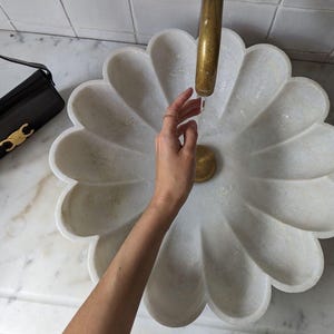Handcrafted White Marble Vessel Sink: Ribbed Stone Bathroom Basin