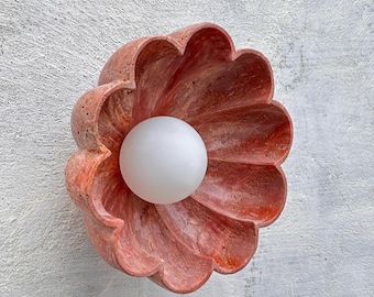 Aplique de pared de travertino rojo: lámpara de flor de loto tallada a mano