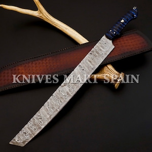 Benutzerdefinierte Hand geschmiedet 18 &#39;&#39;Damascus Pakka Holzgriff Brustmesser mit Lederscheide, am besten zum Schneiden von Braten Vegeta Weihnachten Neujahr Geschenk