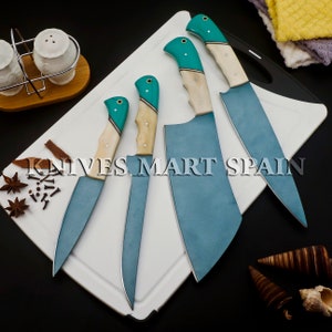 Custom hand Forged Carbon Steel,D2 Kitchen Knives set Chef set handmade D2 chef set with leather sheath Gift for Him,Christmas Gift,New year