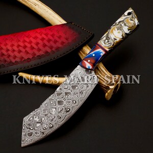 Damascus Chopper Knife ,Professional Chopper Knife Damascus Chopper Barfi Pattern Leather Sheath Personalized Gift, Christmas& New year Gift
