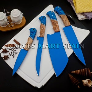 Custom hand Forged Carbon Steel,D2 Kitchen Knives set Chef set handmade D2 chef set with leather sheath Gift for Him , Gift For Mother
