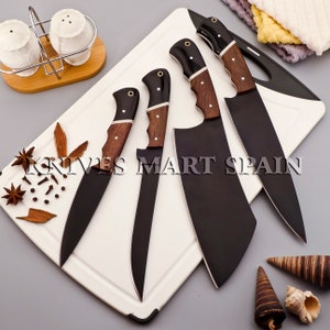 Custom hand Forged Carbon Steel,D2 Kitchen Knives set Chef set handmade D2 chef set with leather sheath Gift for Him,Christmas Gift,New year