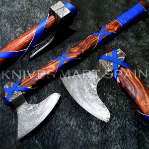 Custom Handmade Viking Axe, HANDMADE FORGED High Carbon Damascus Steel TOMAHAWK Hatchet Axe Rose Wood With Leather Sheath, Personalized Gift