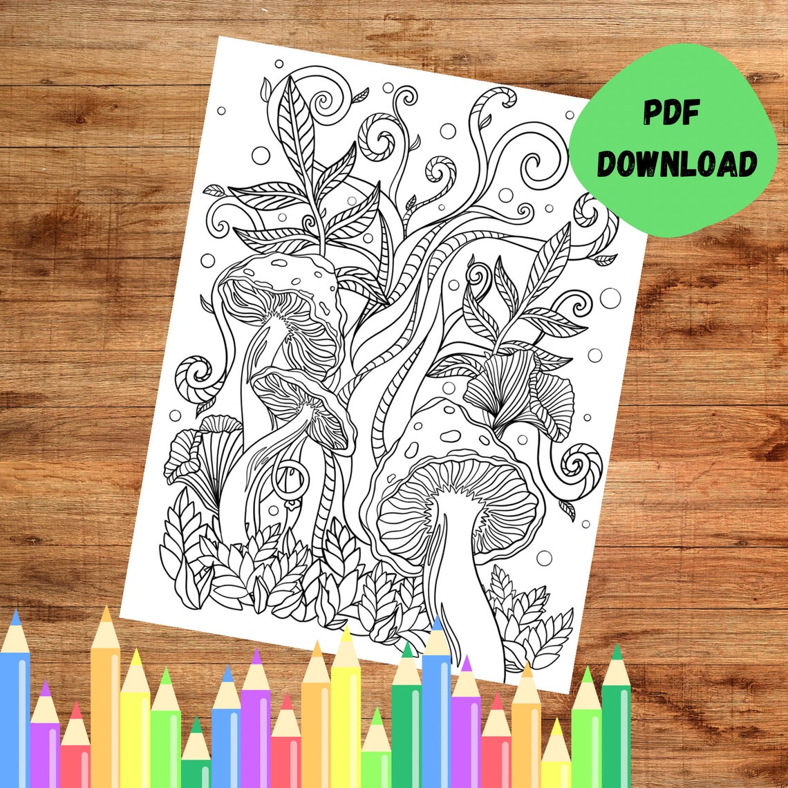 Printable Adult Colouring in Sheet - Mushrooms Fungi Flora - Mindful ...
