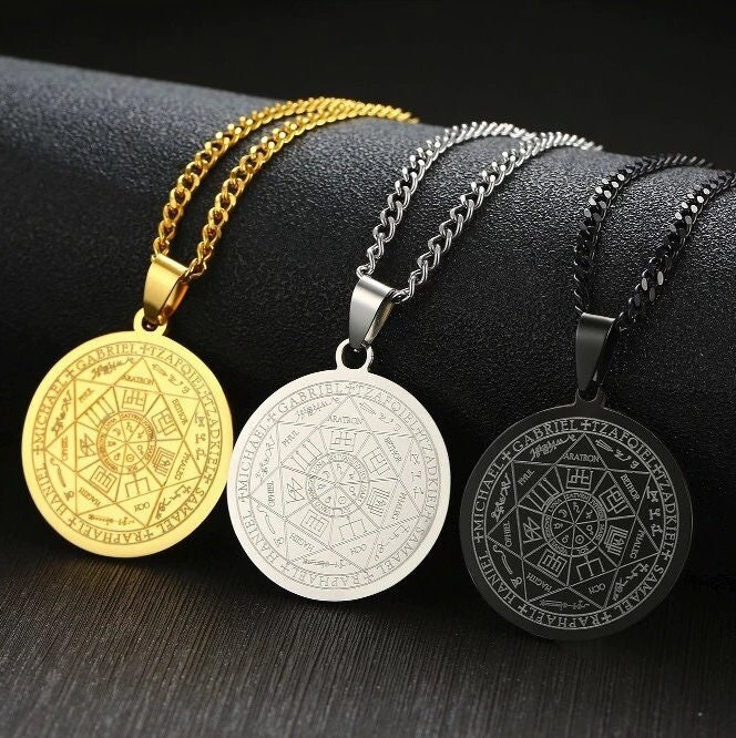 Arcangelo Collana 7 Arcangeli - Ciondolo in Acciaio Inossidabile, Sigil Talisman Amuleto Medaglia Gioielli per Uomo Donna (Argento