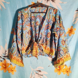 Boho Women&#39;s Paisley Tie Top, Bell Sleeves Floral Blouse Top Dress For Women&#39;s, Beach Party And Summer Party Wear Women&#39;s Wrap Top Dress.