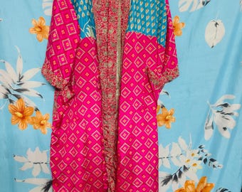 Handmade Silk Kimono Robe: Bohemian Floral Print, Boho Beach Cover-Up