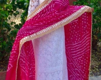 All Colors Handmade Bandhani Bandhej Dupatta, Bandhani Bandhej Hevy Dupatta, Solid Color Jhankaar Dupatta With Gota Border And Latkan.