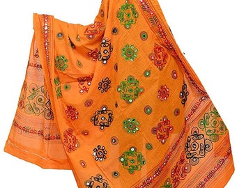 Handmade Embroidered Mirror Work Dupatta, Rajasthani Fulkari, Wedding Gift