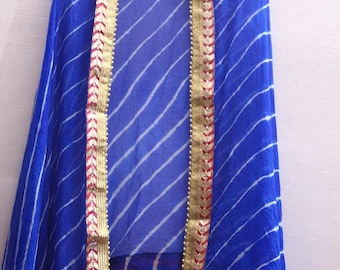 All Colors Chiffon Lehriya Dupatta, Indian Handmade Tie Dye Women Stole, Lehriya Tie Dye With Gota Border And Latkan Dupatta For Women.
