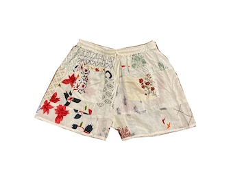 Handmade Men And Women&#39;s Patchwork Short Pant, Boho Hippie Comfortable Yoga Shorts Pant, Bohemian Assorted Patchwork Unisex Shorts,