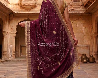 Bandhani Dupatta hecho a mano de todos los colores, Jhankaar Dupatta indio con borde Gota