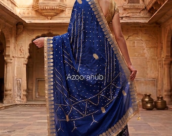 Bandhani Dupatta hecho a mano de todos los colores, Jhankaar Dupatta indio con borde Gota