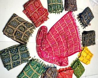 Bandhani Dupatta en soie fait main, étole bohème, teinture par cravate du Rajasthan