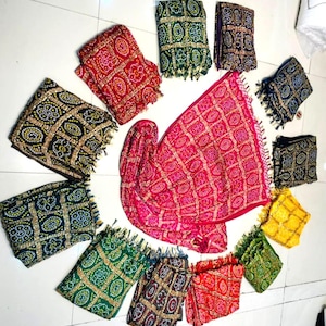 Bohemian Rajsthani Bandhani Dupatta, Handmade Bandhani Bandhej Chinon Dupatta Stole For Women, Bridesmaid Decoration Dupatta.