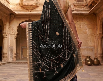 Bandhani Dupatta hecho a mano de todos los colores, Jhankaar Dupatta indio con borde Gota
