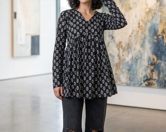 Vestido bohemio cómodo de manga larga para mujer - Vestido corto estilo hippie bohemio para mujer -